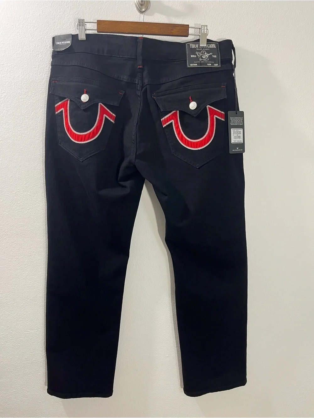 True Religion Ricky Applique SN Flap Straight “2SB Black Rinse” 36x30 #701564